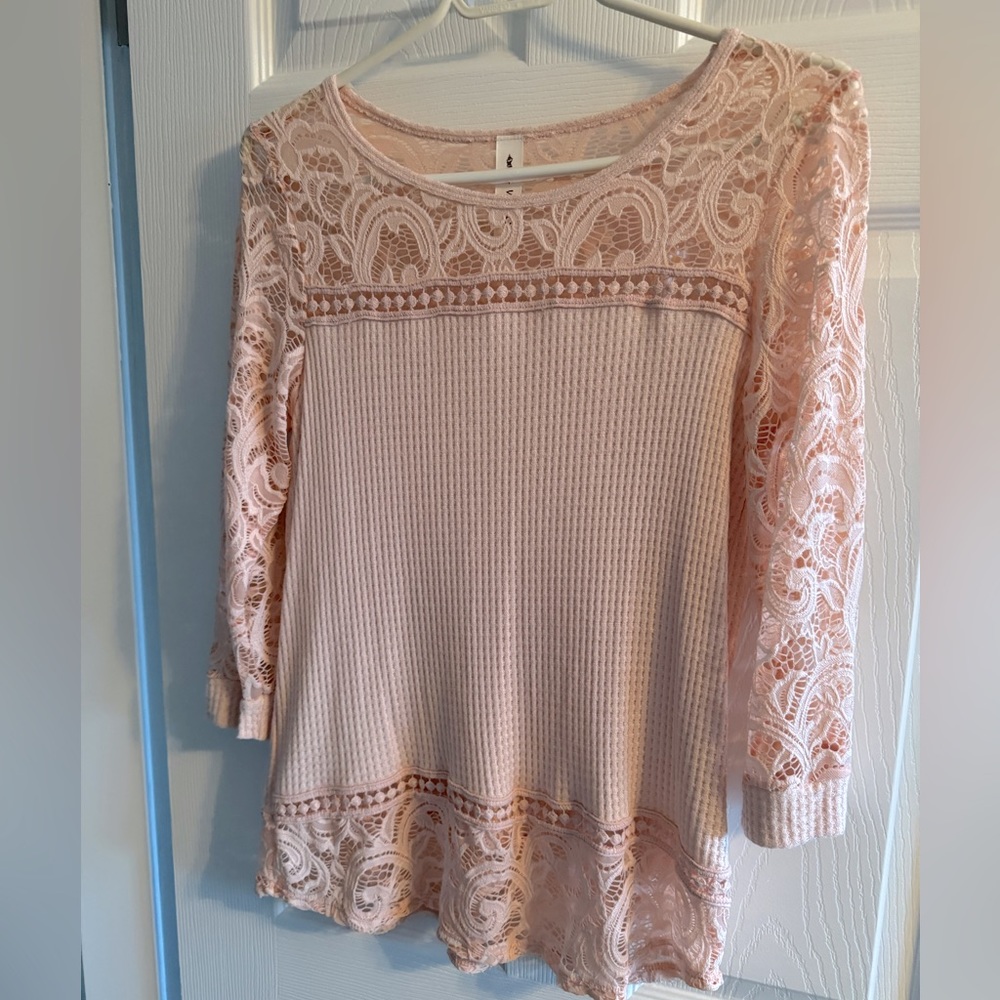 Vanilla Bay Waffle Knit and Lace Top